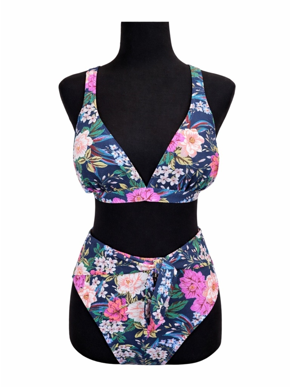 NWT Jessica Simpson Floral 2 Piece Bikini Swimsuit M/L Navy Summer Beach Halter